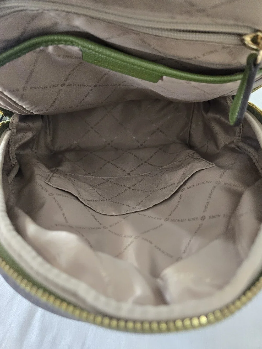 Michael Kors Erin Medium Backpack Purse Evergreen Polished Career Collegiate